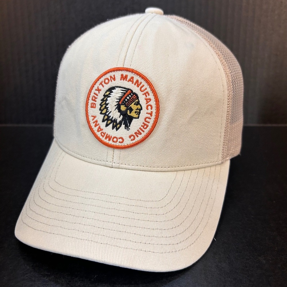 Brixton Native Headdress Patch Mens Tan Trucker Hat Snapback Mesh Netplus OSFM